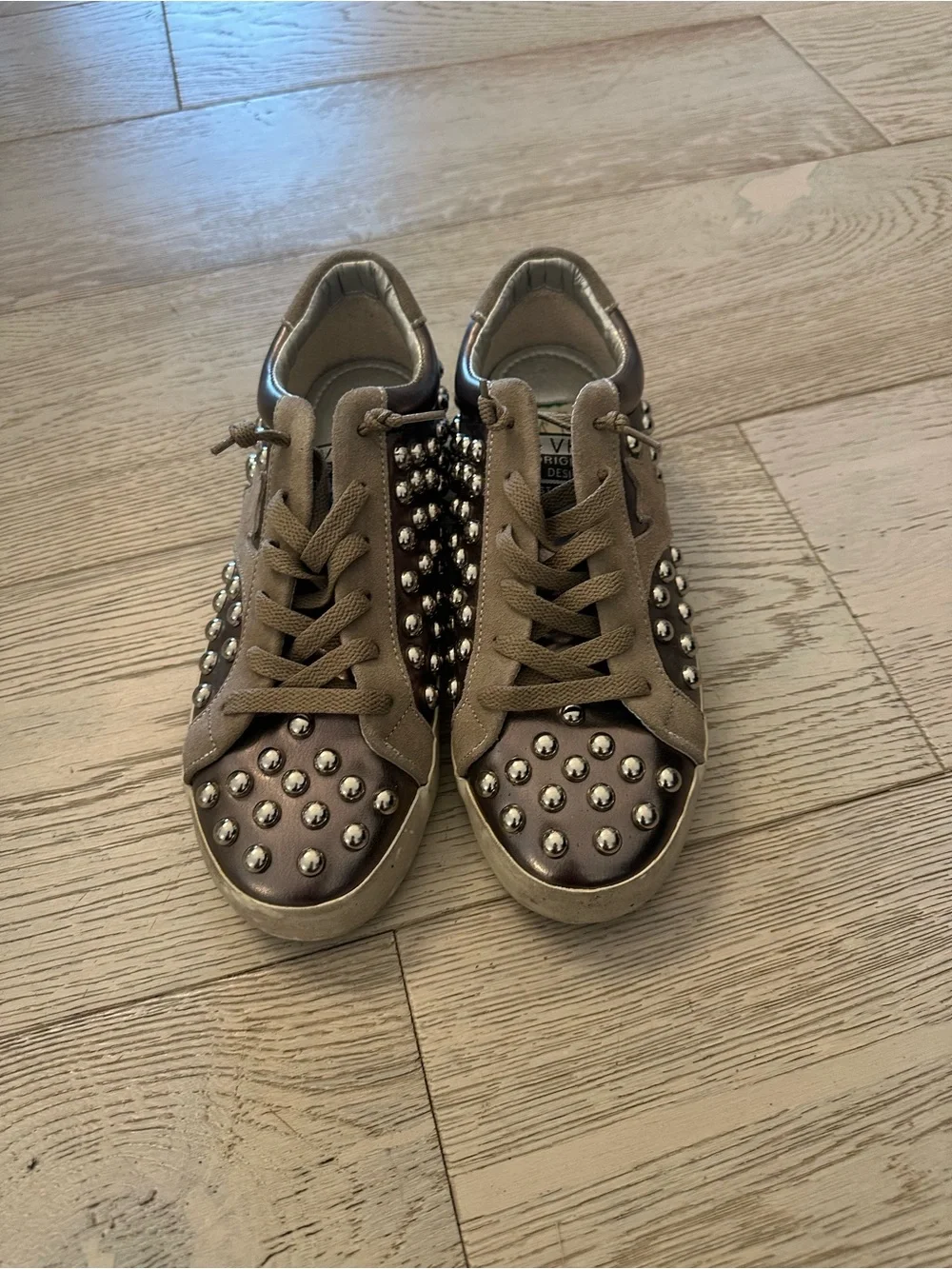 Vintage Havana Gun metal Studded Lace-Up Sneakers